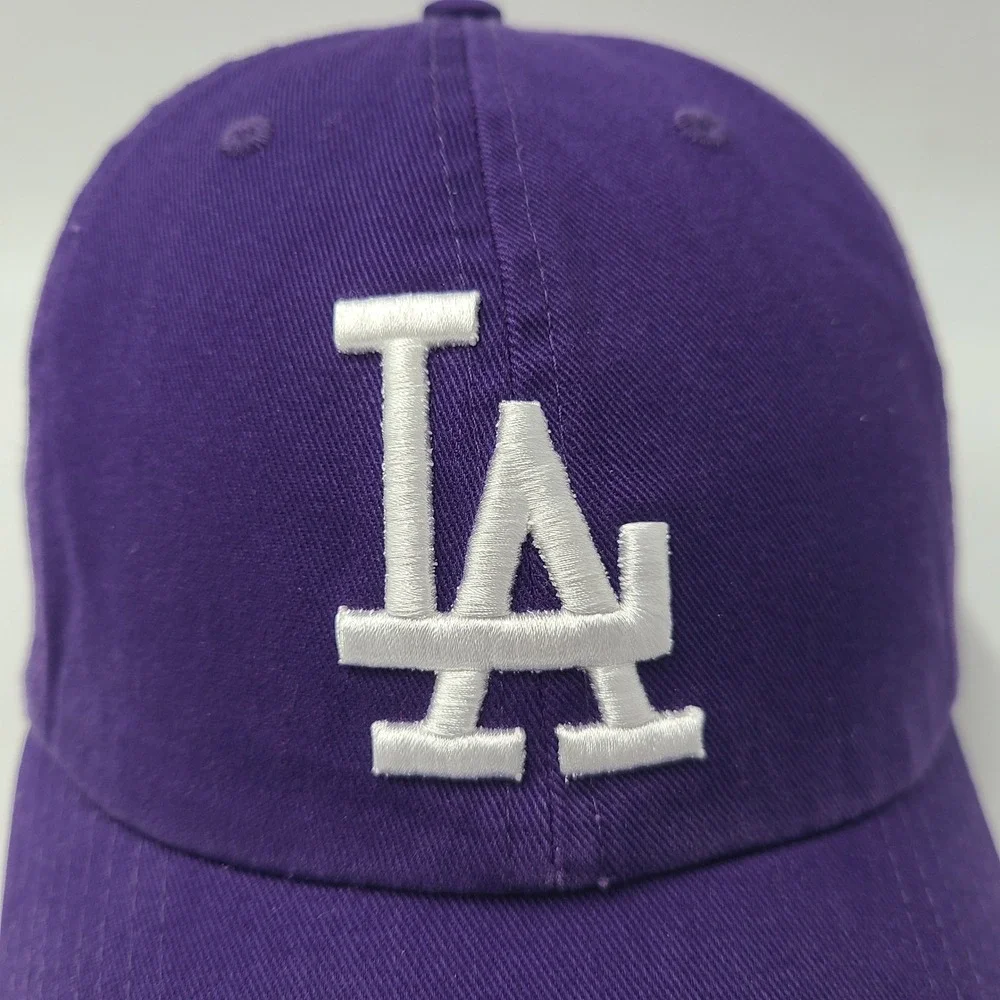 Los Angeles Dodgers Hat Strapback 47 Brand Clean Up Purple White MLB Baseball